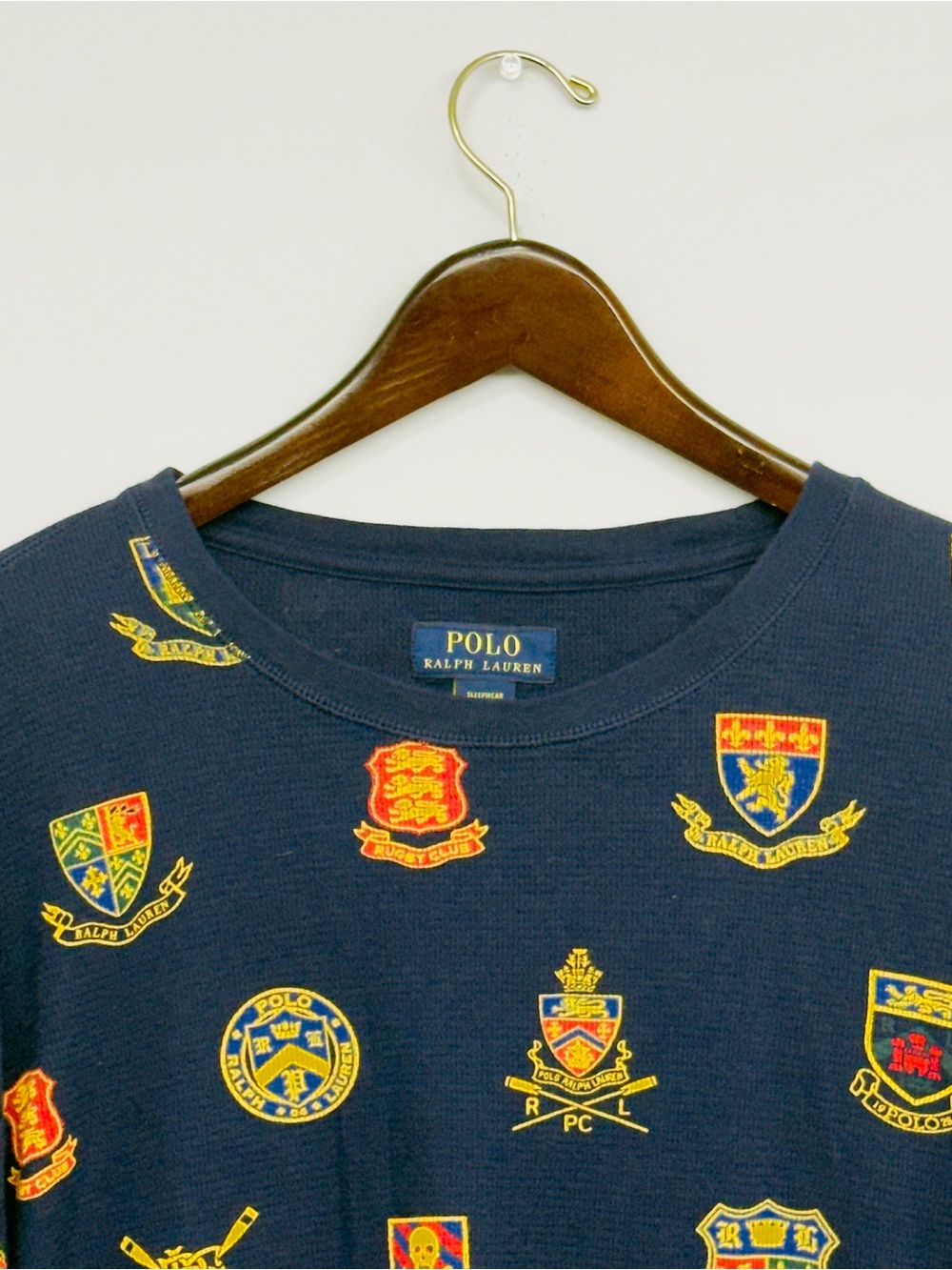 Polo Ralph Lauren Thermal. Shirt Mens 2XL Tee Herald Crest Waffle Pullover Blue